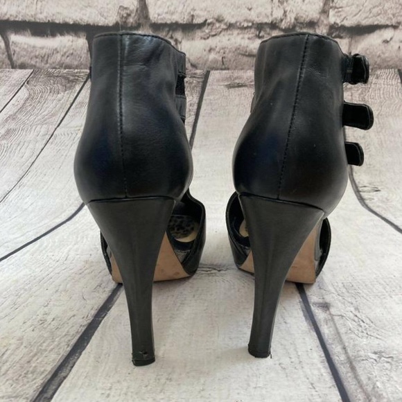 Velvet angels : Black Barbuto Ankle Buckle Shootie Peep Toe Leather Pumps - Picture 11 of 11